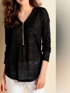 Soft Surrounding Knit Half Zip Black Top